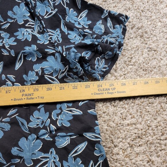 UNIQLO Shirt Women's XL Black Blue Floral Linen Blend Short-Sleeve Button Up - Picture 3 of 6